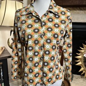 Vintage 90s 70s Revival Floral Button Front Shirt Disco Mod Retro Top USA S/M